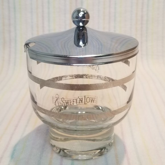 Vintage Libbey Glass Sweet n' Low Logo Sugar Bowl Silver Clear Glass Chrome Lid - Picture 1 of 8